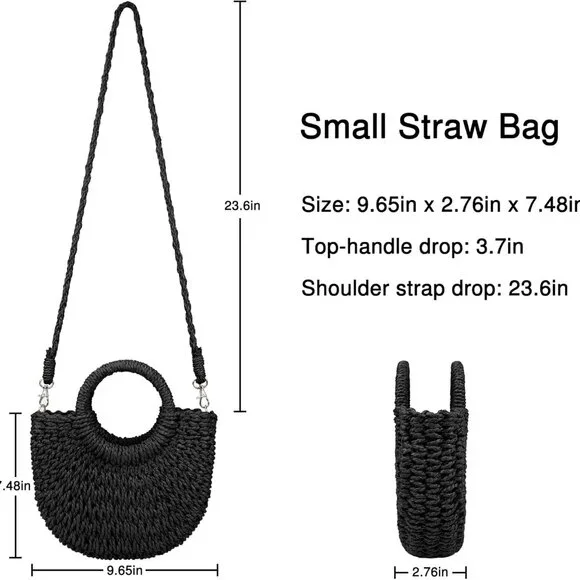 Womens Straw Beach Bag Woven Crossbody Shoulder Bags Top Handle Satchel Handbag - Picture 6 of 6